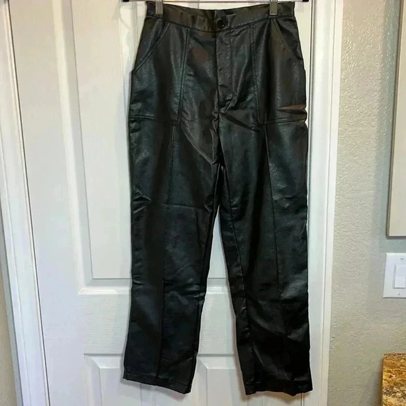 EUC Princess Polly Black High Waisted Encore Straight Leg Faux Leather Pants 6 - Picture 4 of 12